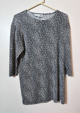 Vintage Michael Carrie Top Womens XL Gray Black Leopard Tunic 3/4 Sleeve Stretch